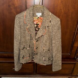 LOFT Brown Tweed Blazer with Floral Lining